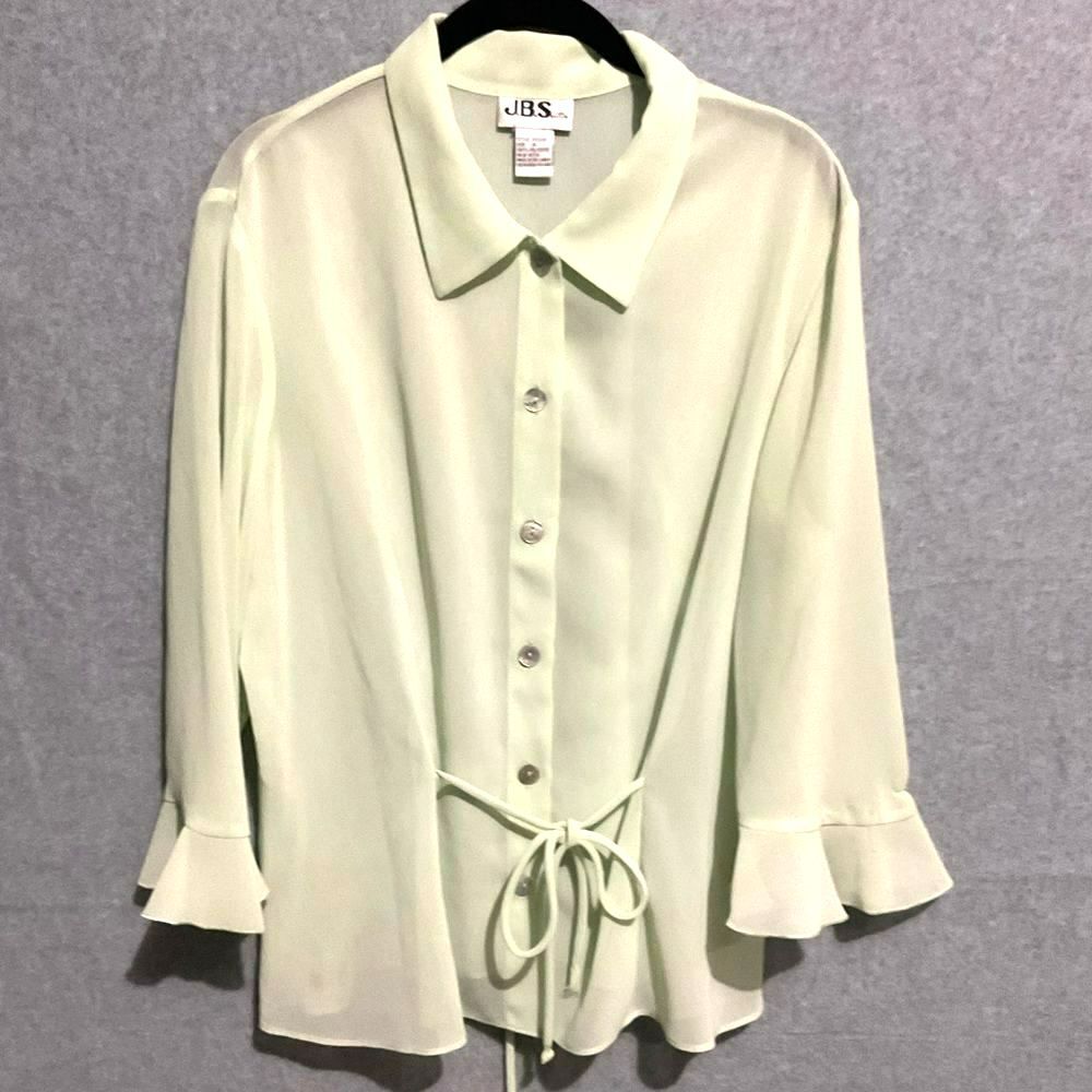 J.B.S. Light Green Button-Front Tie-Waist Blouse Sz 16